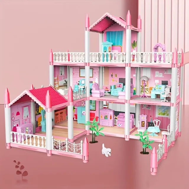 Dollhouse with 9 Room and Furniture, DIY Assembly for Children, Toy, Castle, Small House - Christmas Gift for Girls