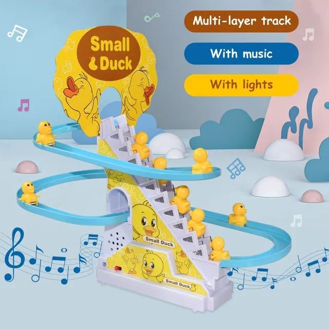 Decko Diy Malá Duck Penguin Electronic Climbing Schody Sledovať hračky ľahké hudobné Slide Track Coaster Toy Education Fun Hračky Darčeky