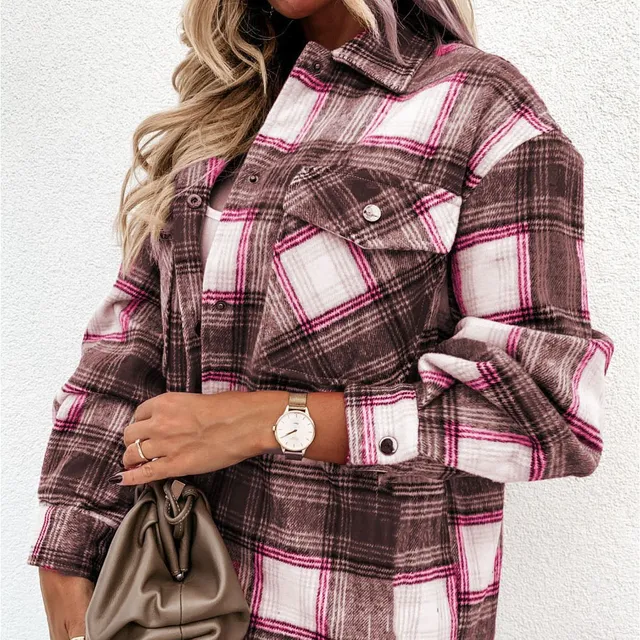 Colourful plaid faux wool jacket Flannel shirt jacket