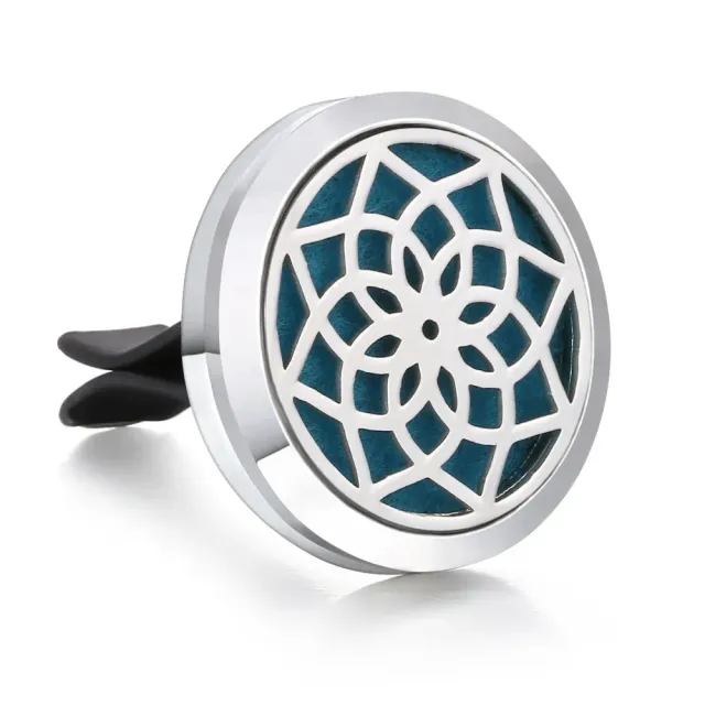 Aromatherapeutic diffuser fragrance into a car made of stainless steel and alloy shaped flower