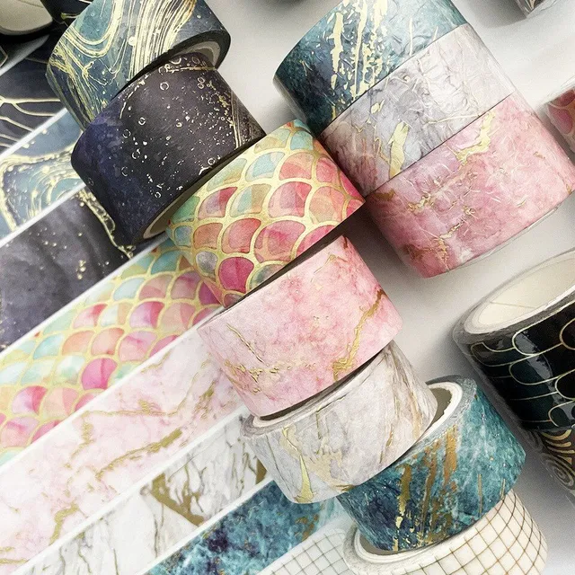 Modern interesting decorative trendy adhesive tapes with luxury design for decorating notebooks 3 pcs