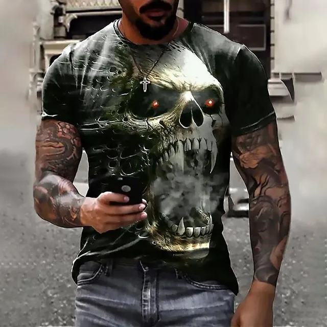 Men's stylish short sleeve shirt with skull print