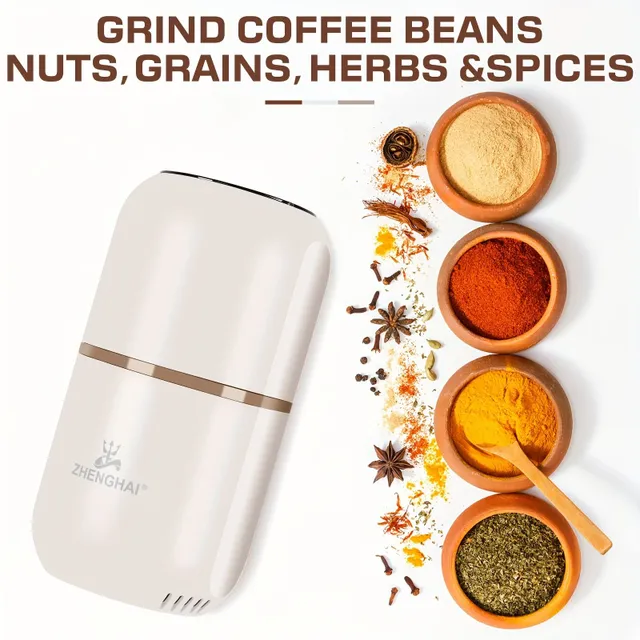 Electric spice grinder, herbs and coffee - 120g, easy control, quick grinding - grain coffee, nuts, spices, herbs, dried flowers. With cleaning brush