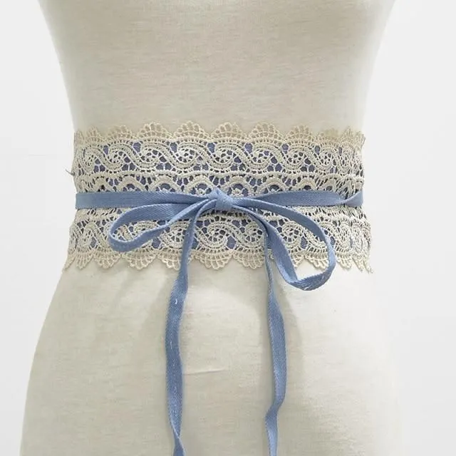Ladies lace belt with bow cowboy-blue