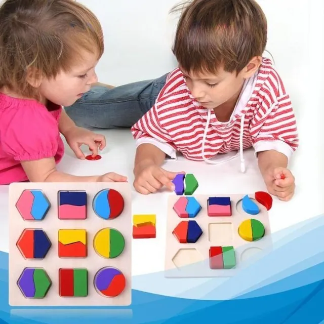 Puzzle Montessori din lemn pentru copii - forme geometrice