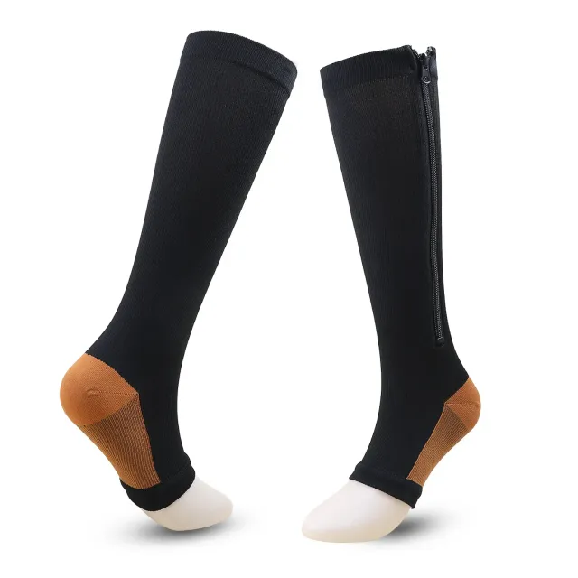 Sports compression socks with zipper for women against varicose veins