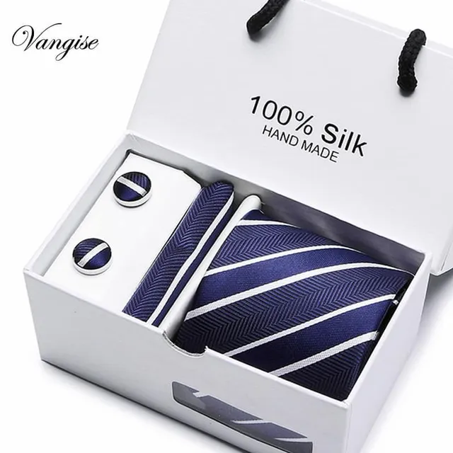 Luksusowy męski zestaw Vangise | krawat, chusteczka do nosa, spinki do mankietów
