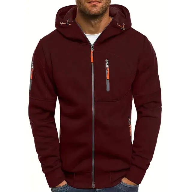 Men's comfortable loose hoodie with hood and zipper