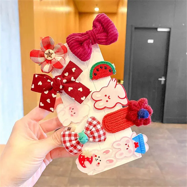Set of colorful decorative hair clips and bows AM1129-red
