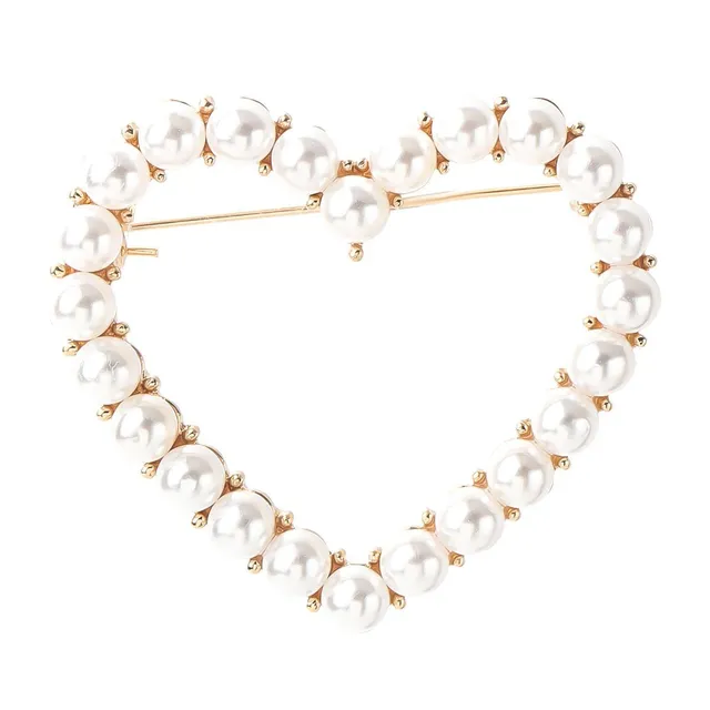 Slitinová brož ve tvaru srdce vykládaná perlami