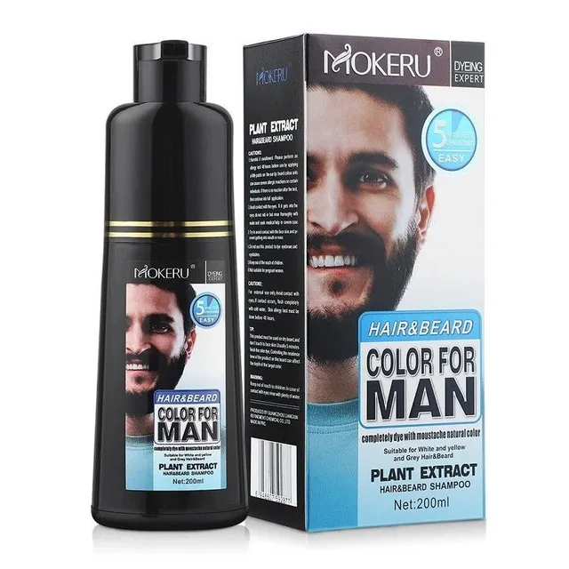 Șampon colorant de lungă durată pentru păr și barbă - Șampon negru pentru acoperirea firelor albe la bărbați, 200 ml