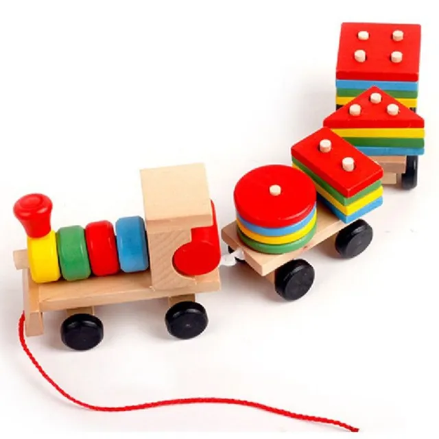 Wooden train with geometric shapes