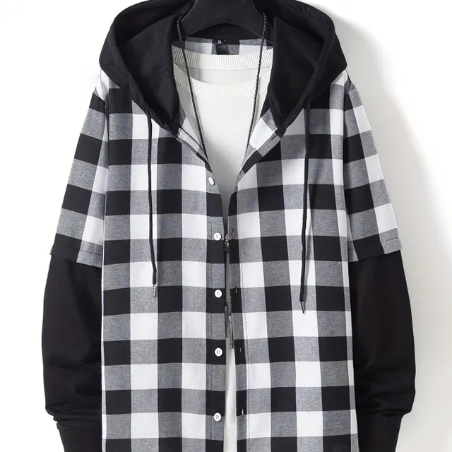 Men's plaid hoodie - black and red, autumn/winter