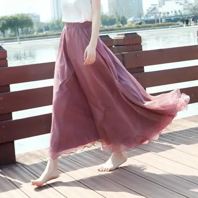Long maxi skirt for women made of chiffon, with elastic high waist and in various colors