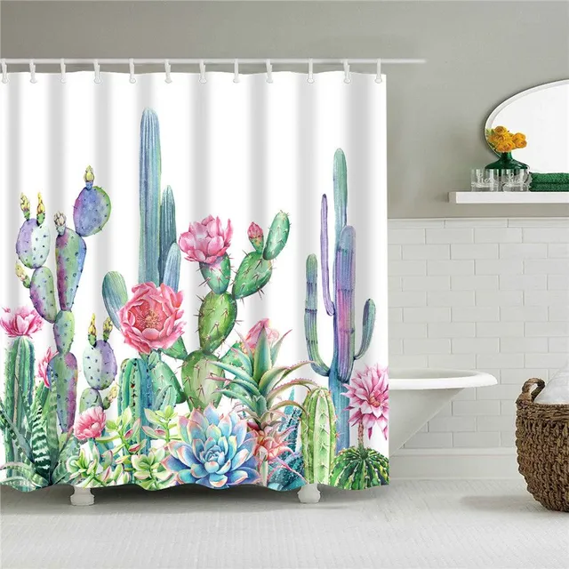 Practical bathroom curtain with flower motif