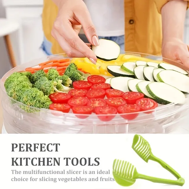 1 pc holder for cutting tomatoes, lemon slicer, round tools for cutting vegetables for fruit, hand multipurpose pliers, kitchen apparatus (green)