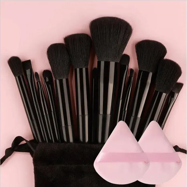 Set of 13 make-up brushes - soft and fluffy brushes on the base base, face, eye shadows and kabuki