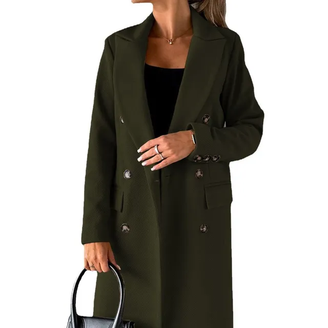 Double-breasted wool coat with long sleeves