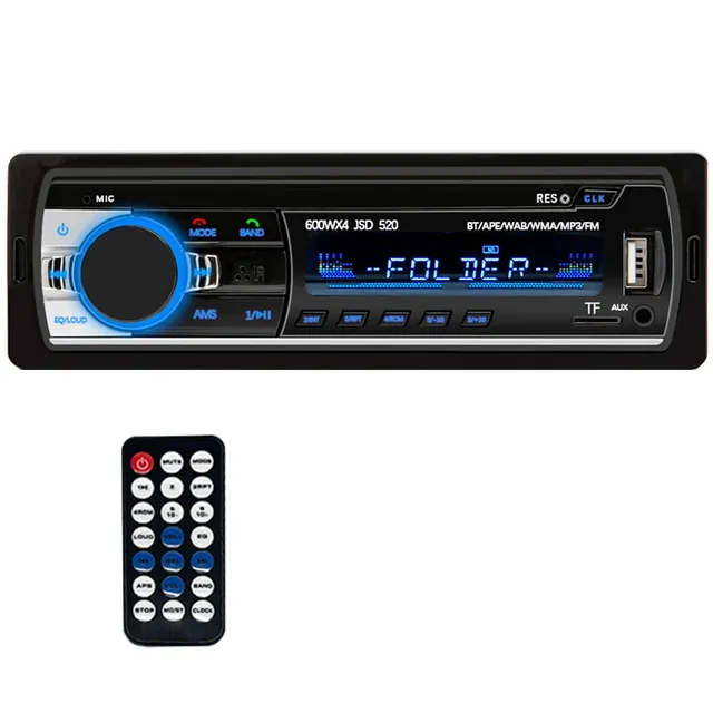 Universal radio with colored LED sublight, bluetooth, AUX, USB, microSD card reader - 1DIN connection