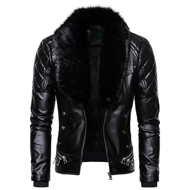 Men's leather jacket artificial fur red Riley