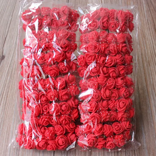 Decorative foam rosettes 144 pieces - 12 colours cervena