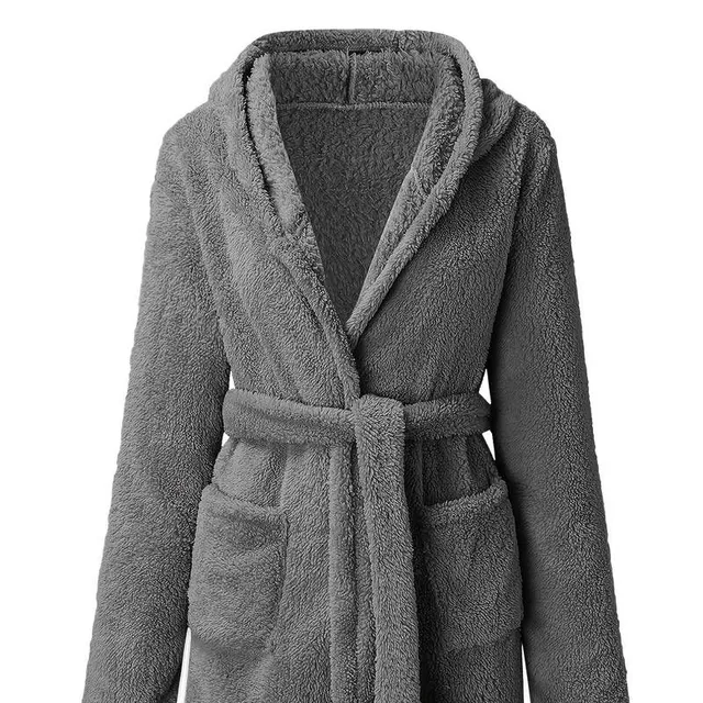 Male bathrobe with hood made of soft fleece - warm bathrobe for autumn and winter
