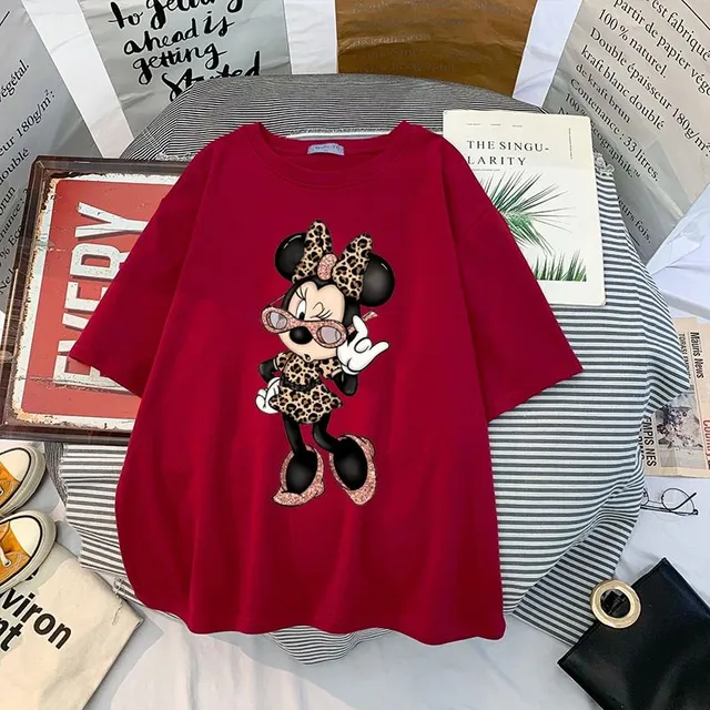 Tricou pentru femei cu mâneci scurte și imprimeu drăguț Minnie