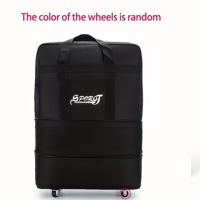 Expandable luggage bag on trolley, large-capacity travel bag on wheels, folding bag for clothing on blanket