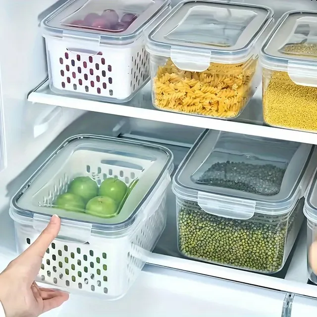 Storage boxes with drain for fruit and vegetables in the fridge - Keeps fresh, BPA Free