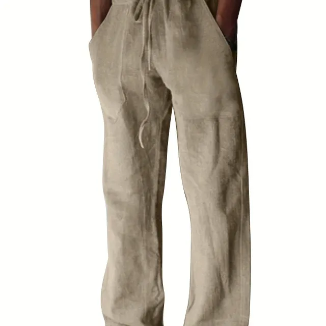 Pánské bavlněné kalhoty s volným střihem, jednobarevné, široké nohavice, lehké, na jaro, léto, fitness a jógu