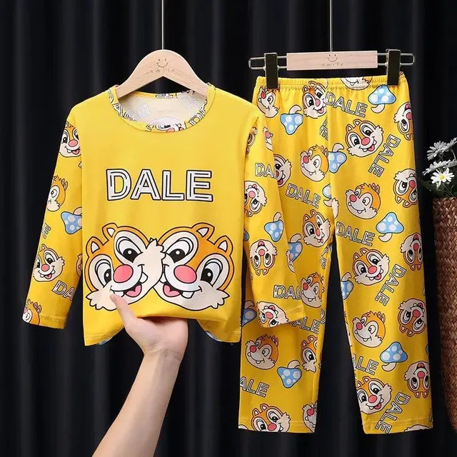 Girls' pajamas with cartoon pattern, round neckline and long sleeve P25 24M