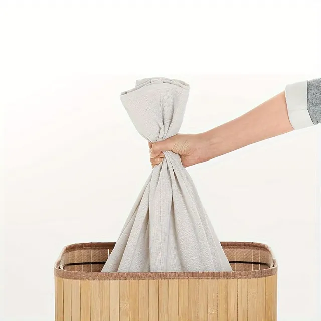Bamboo linen basket with 2 sections, 1pc