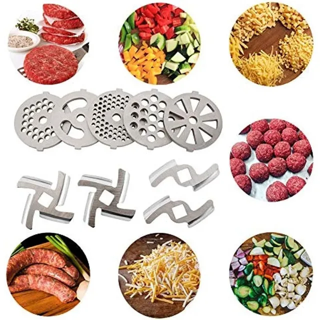 Spare stainless steel meat grinder inserts 9 pcs, suitable for kitchen robot and meat grinder size 5, kitchen utensils