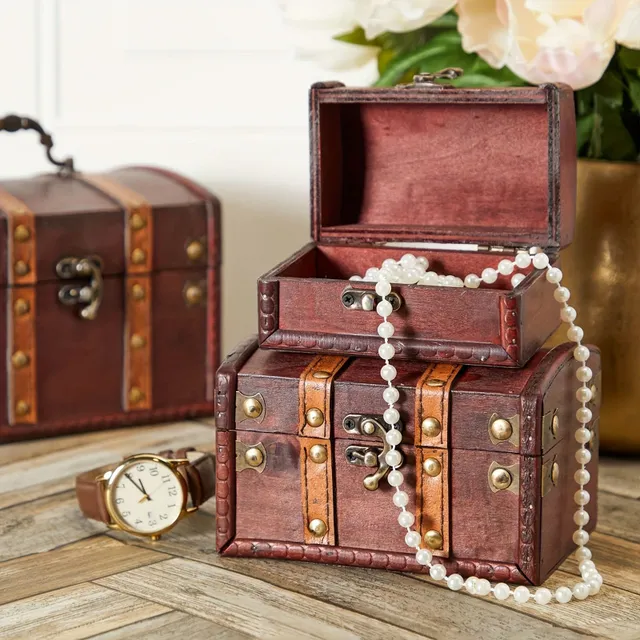 3pcs/set Retro Wooden Storage Boxes For Jewellery, Resistance Storage Basket With lid On necklaces, Earrings, Bracelets, Organizer For Home Storage Bedroom, Table Computer, Komoda, Home, Dorm