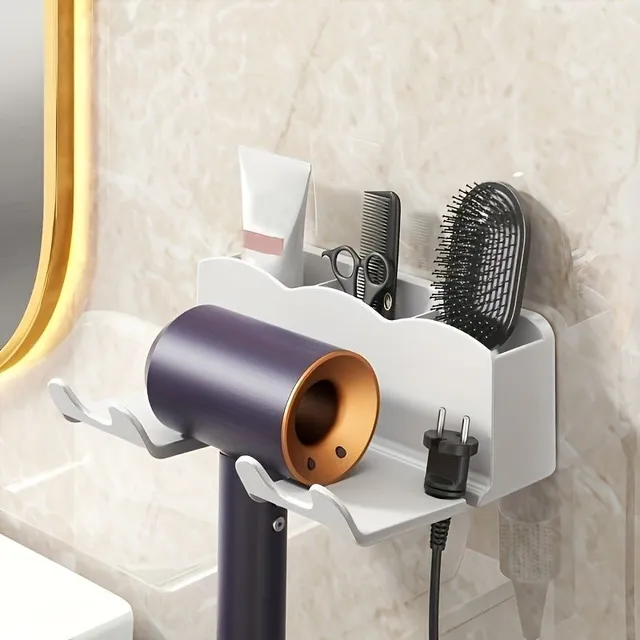 Hairdryer holder on the bathroom shelf