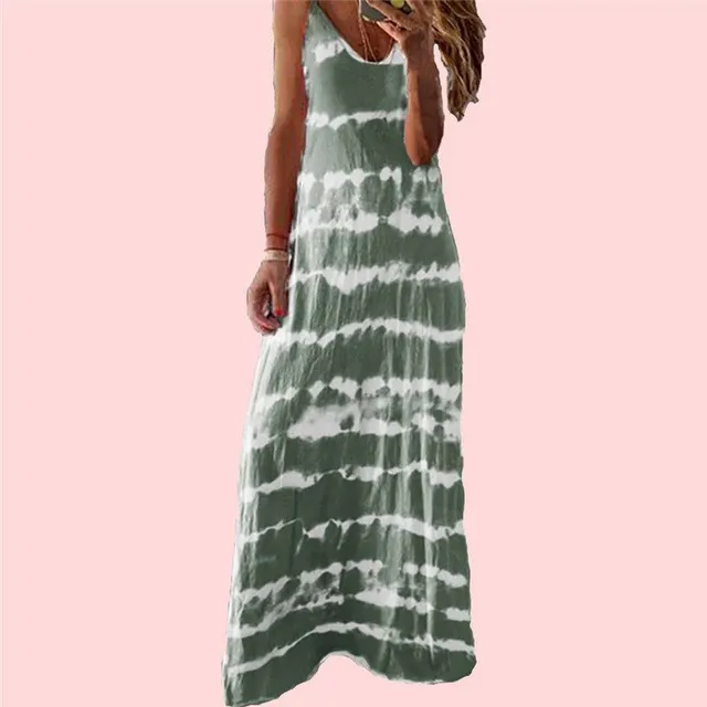 Alkalmi Shift V-nyakú Sleeveless Cotton Tie Dine Tie-Dye Long Boho ruha