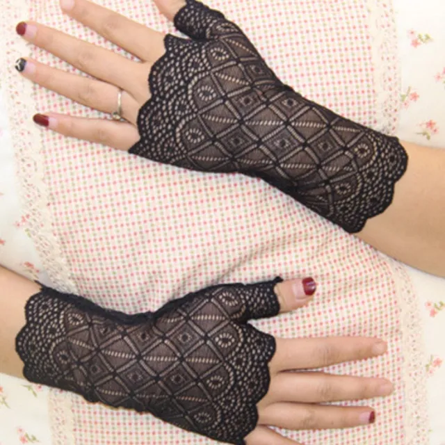 Ladies lace fingerless gloves - 2 colours