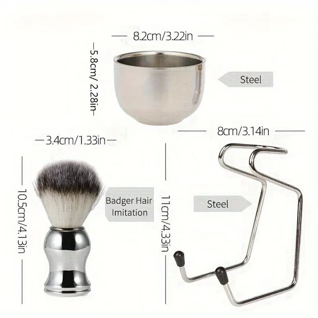 3v1 shaving set with artificial dachshund hooker, stainless steel soap bowl and hooker stand - For men