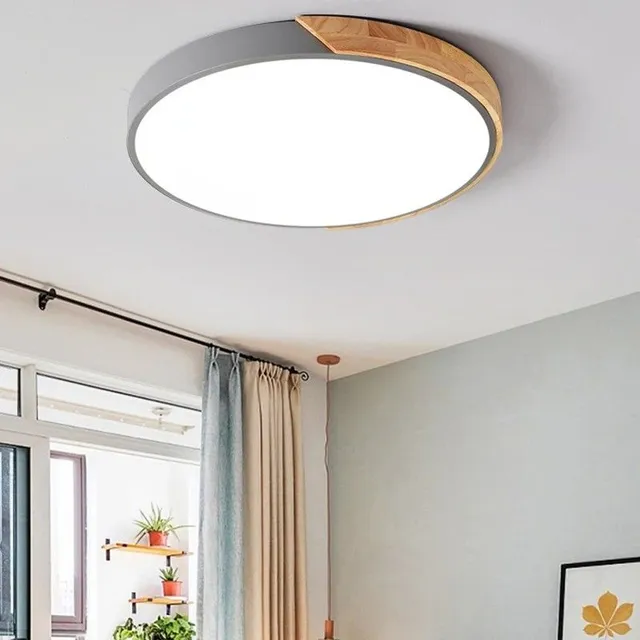 LED ceiling lamp with wooden element 27 W hot white Circle ceiling lighting Modern round LED panel 30 x 5 cm