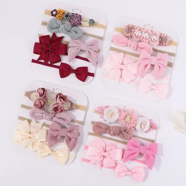Elastic headbands for babies with bow and flowers - several variants, 5 pcs/set