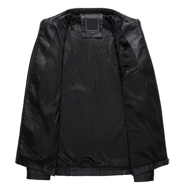 Motorkářská umělá kožená bunda pro muže s teplou podšívkou