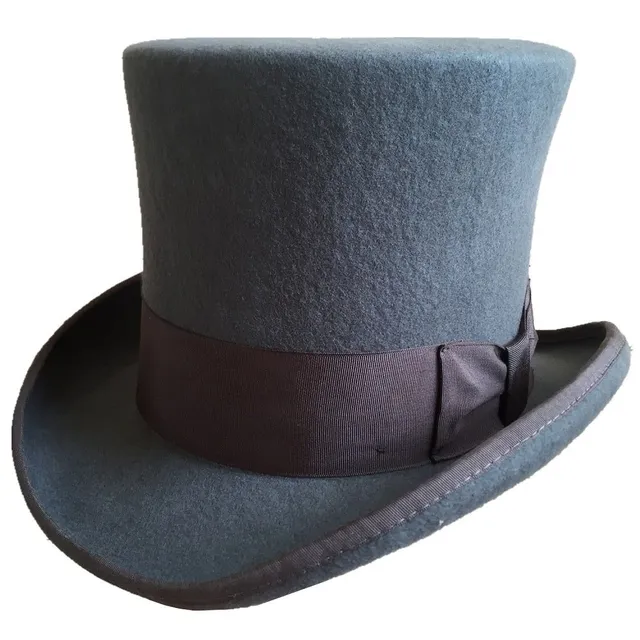 Gray 18,0cm 7" Mad Hatter top hat, Victorian wool felt costume, steampunk