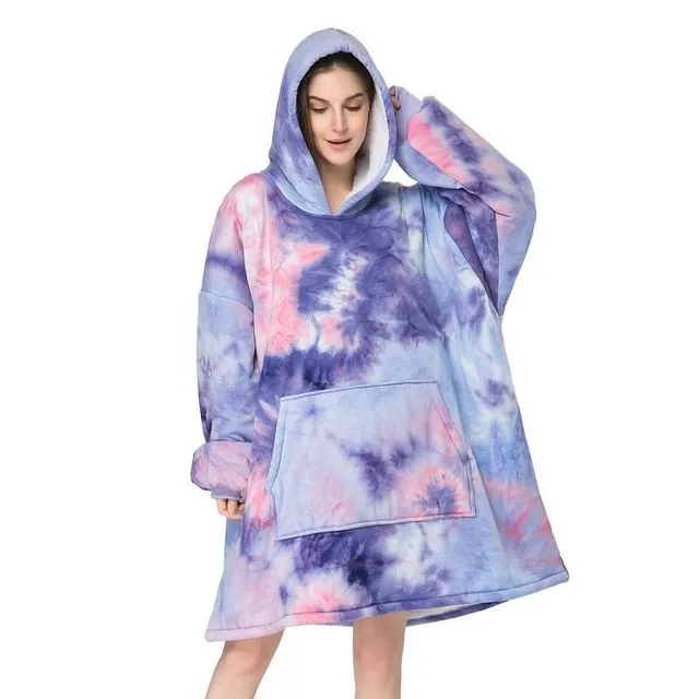 Pătură purtabilă oversized cu buzunare gigantice, hanorac moale de pluș cu glugă, loungewear și lenjerie de noapte pentru femei
