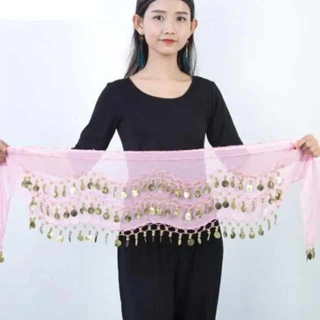 Belly dance scarf pink silver-coin