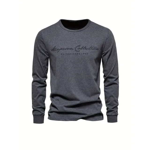 Men's cotton T-shirt with long sleeve and letter printing