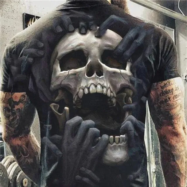 Luxus férfi rövid ujjú póló 3D-s lenyomat egy ijesztő koponya - különböző típusú Rylie KLY-0047 XXS