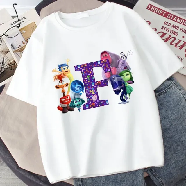 Stylish children's T-shirt printed with letters and characters from the fairy tale Inside Out 2 - Inside Out 2