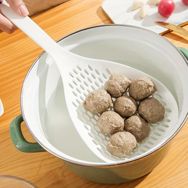 Large plastic ladle with a pasta and fruit label