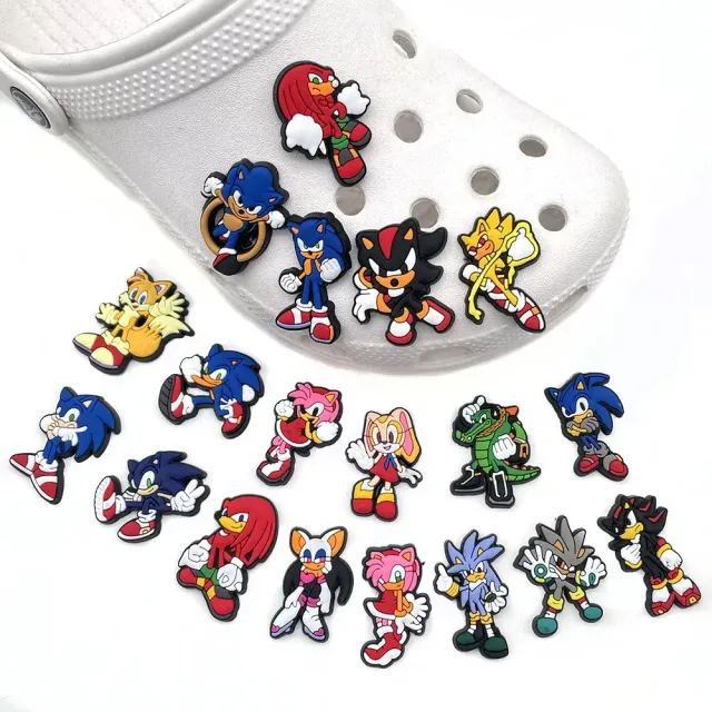 Accesorii din cauciuc pentru încălțăminte din spumă perforată cu tematica Sonic the Hedgehog pentru copii