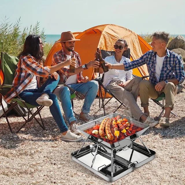 Outdoor Portable 304 Nerezová Ocel Skládací Gril Na Grilování, Kamna Na Spalování Dřeva BBQ Gril Na Uhlí